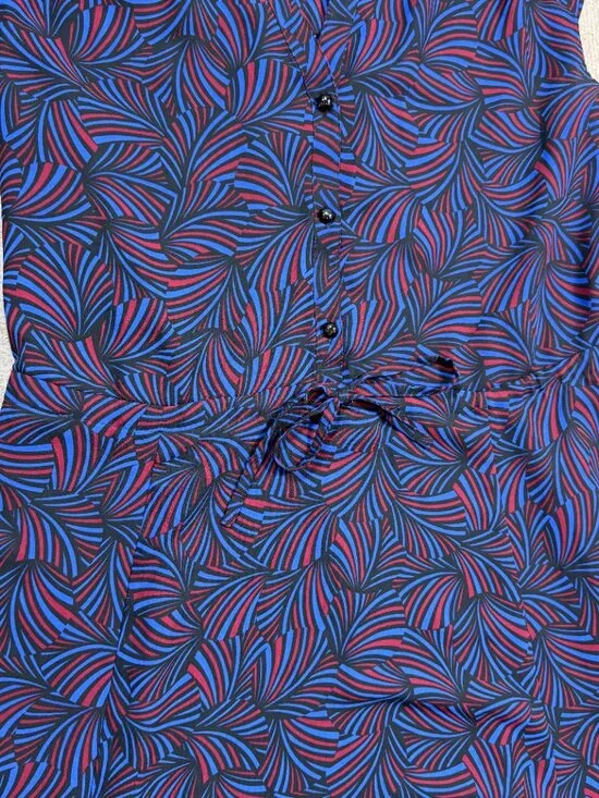 Anne Klein Geometric Print Sleeveless Shirt Dress Medium Blue Red - Picture 6 of 11